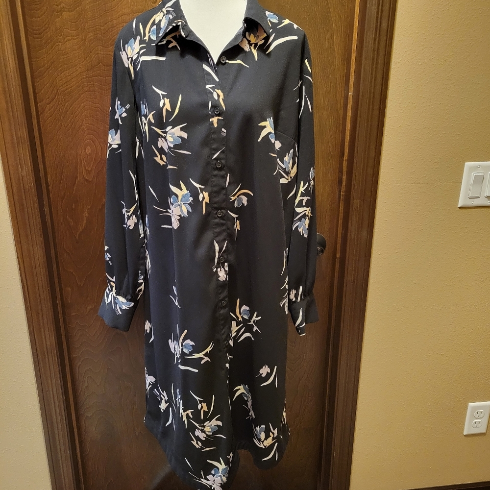 Floral Black Button-Up Dress